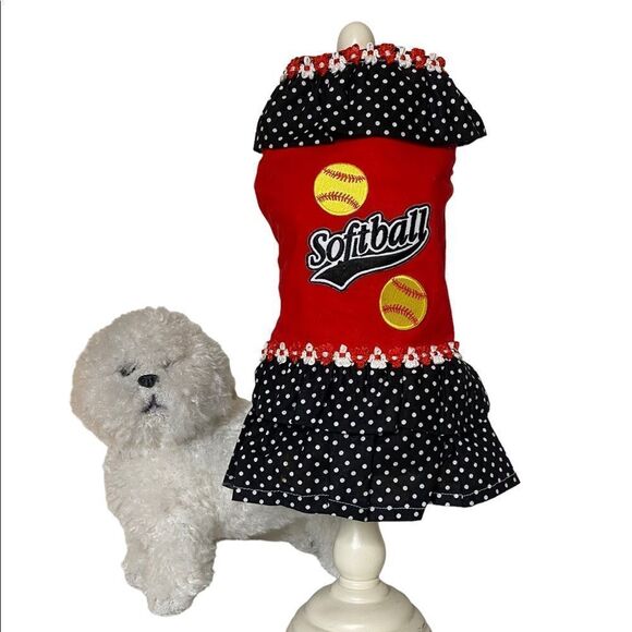 Softball Theme Polka Dot Doggy Dress - Picture 1 of 10